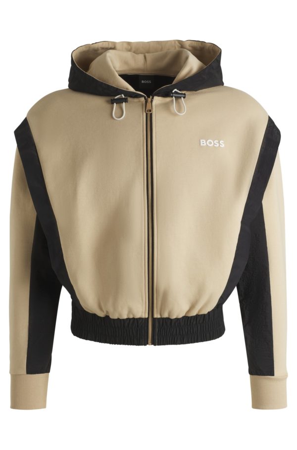 Hugo Boss Sweat zippé à capuche en coton mélangé color block