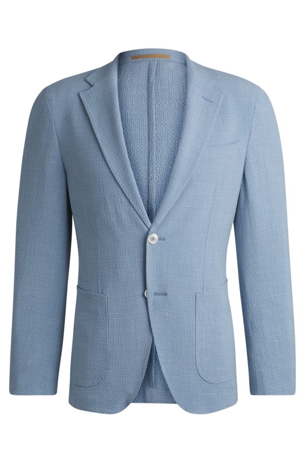Hugo Boss Veste Slim en seersucker de laine mélangée à teneur en soie