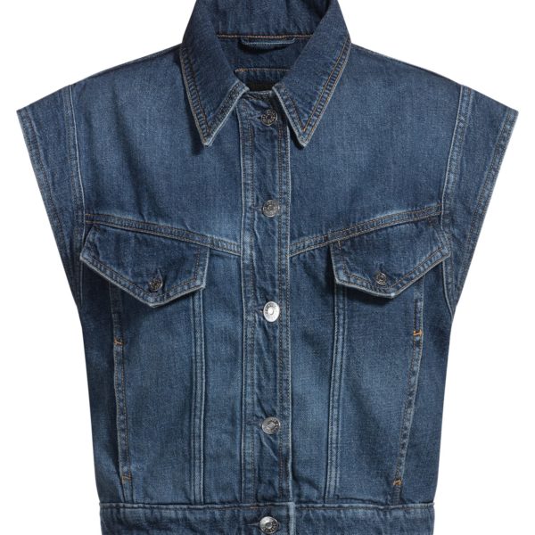 Hugo Boss Veste carrée sans manches en denim indigo