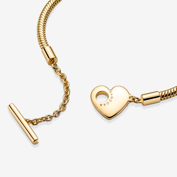Bracelet Maille Serpent Barre en T Cœur Pandora Moments – Pandora