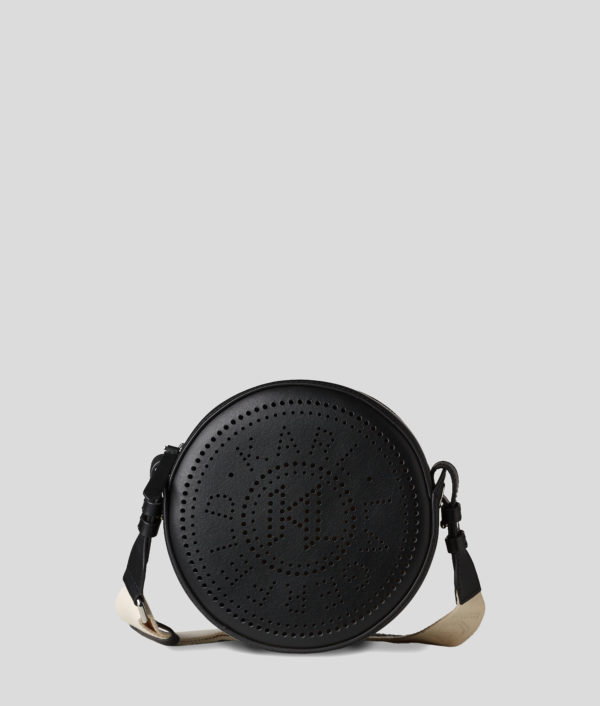 Karl Lagerfeld, Sac Bandoulière À Logo Perforé Circulaire K/circle, Femme, Noir, Taille: X00