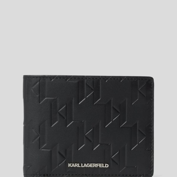 Karl Lagerfeld, Portefeuille En Cuir K/loom À Deux Volets, Homme, Noir, Taille: X00