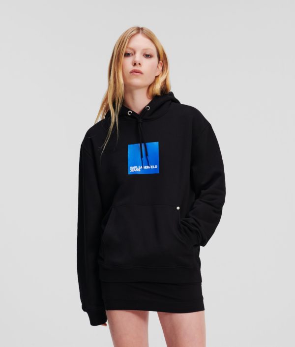 KL Jeans, Sweat À Capuche Avec Logo Klj Encadré, Femme, Noir, Taille: XXXL