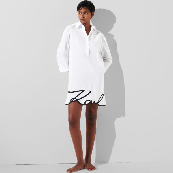 Karl Lagerfeld, Robe Chemise De Plage Karl Signature, Femme, Blanc, Taille: XXS