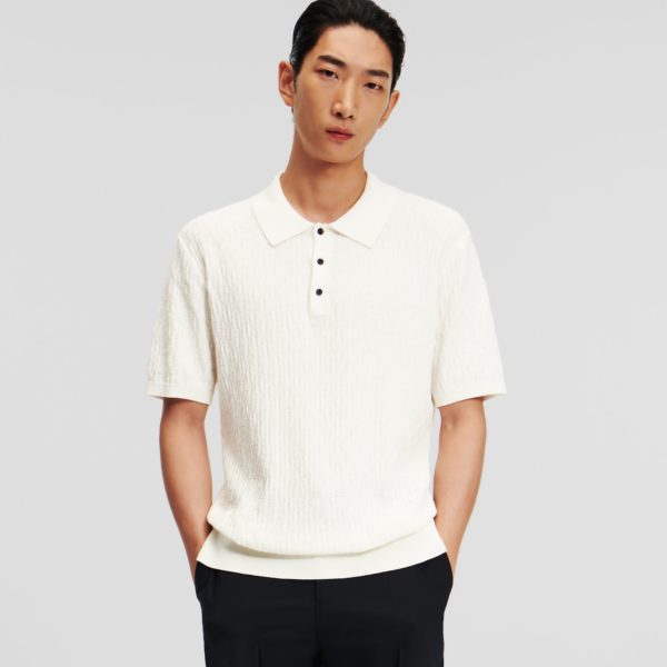 Karl Lagerfeld, Polo Tricoté Kl Monogram, Homme, Immaculé, Taille: XXXL