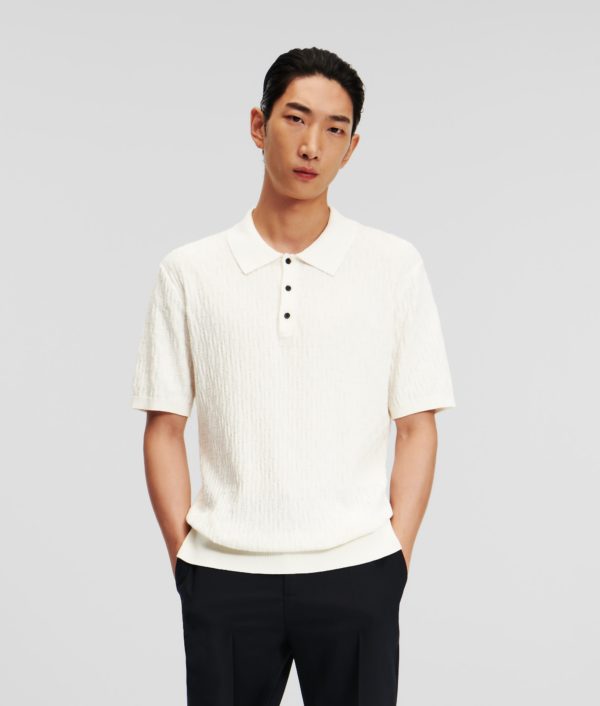 Karl Lagerfeld, Polo Tricoté Kl Monogram, Homme, Immaculé, Taille: XXXL