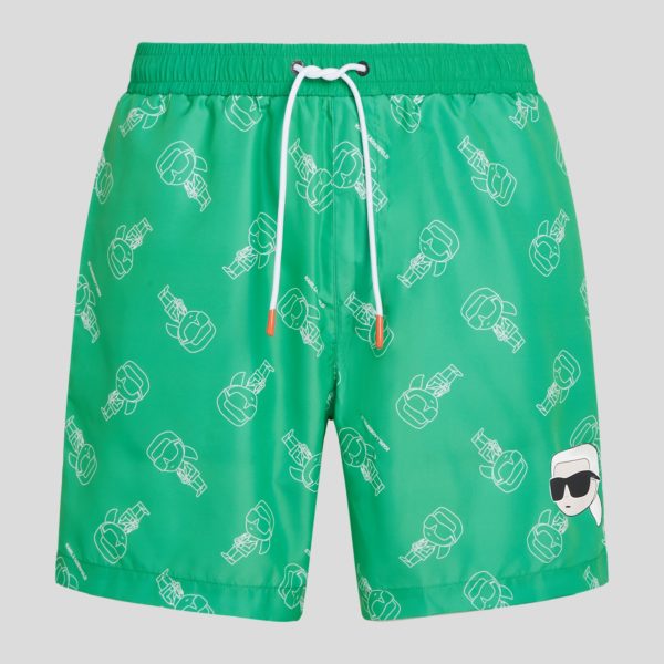 Karl Lagerfeld, Short De Bain Imprimé Ikon Façon All-over, Homme, Imprimé Ikon Contour Menthe, Taille: XXS
