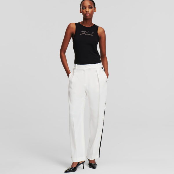 Karl Lagerfeld, Pantalon Habillé À Empiècements Contrastants, Femme, Blanc/Noir, Taille: X48