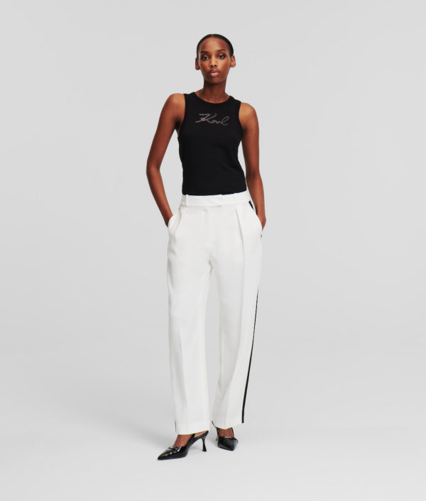 Karl Lagerfeld, Pantalon Habillé À Empiècements Contrastants, Femme, Blanc/Noir, Taille: X48