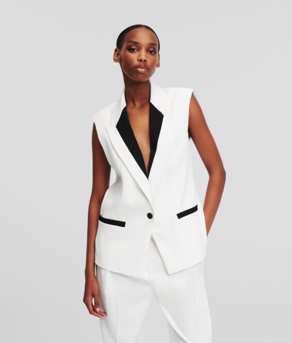 Karl Lagerfeld, Gilet À Revers Contrastant, Femme, Blanc/Noir, Taille: X48