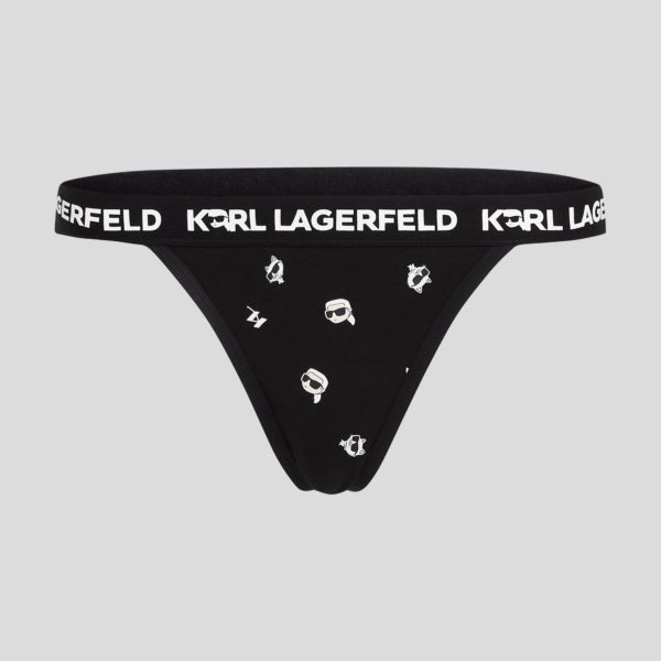 Karl Lagerfeld, String Ikon, Femme, Noir AOP Ikon 2.0 KL, Taille: XXS