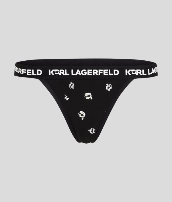 Karl Lagerfeld, String Ikon, Femme, Noir AOP Ikon 2.0 KL, Taille: XXS