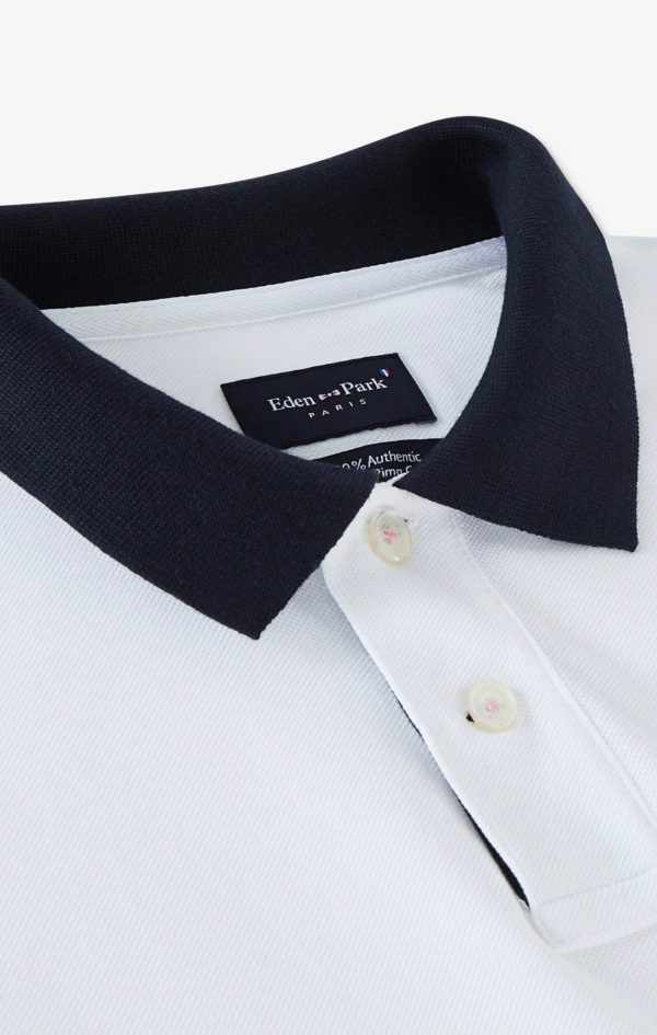 Polo Manches Longues Blanc En Coton Avec Col Contrasté Eden Park – Image 7