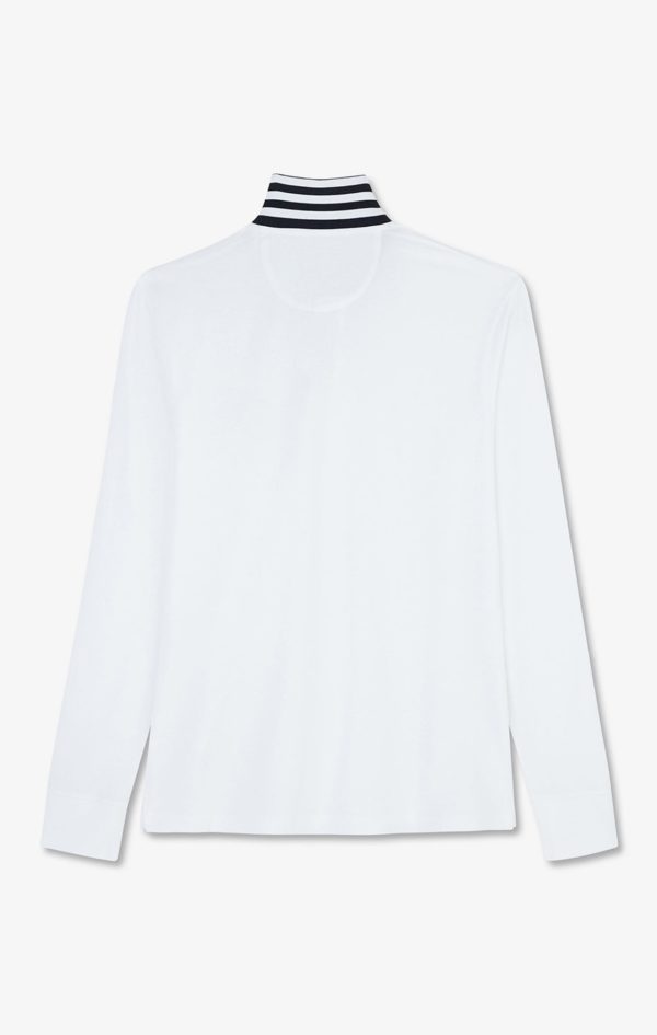 Polo Manches Longues Blanc En Coton Avec Col Contrasté Eden Park – Image 3