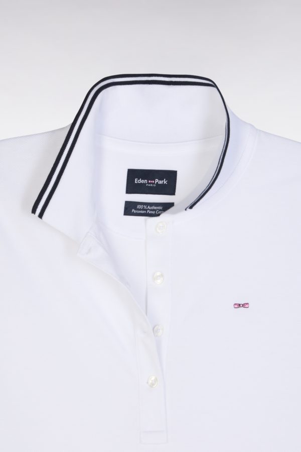 Polo À Manches Courtes En Piqué De Coton Pima Blanc Détails Rayés Coupe Droite Eden Park – Image 5