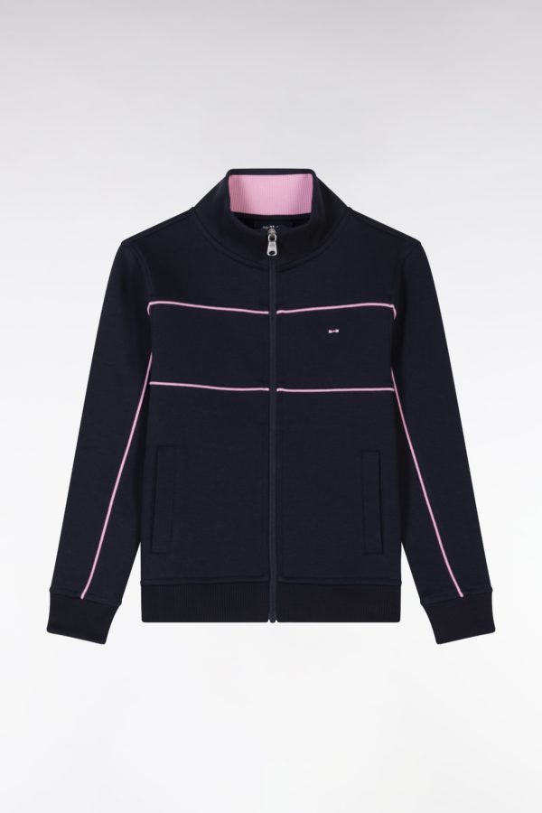 Sweatshirt En Coton Stretch Zippé Marine Passepoils Roses Coupe Droite Eden Park