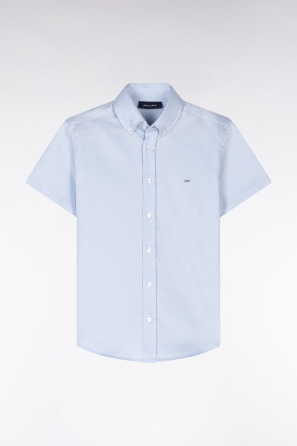Chemise À Manches Courtes En Coton Bleu Ciel Coupe Droite Eden Park
