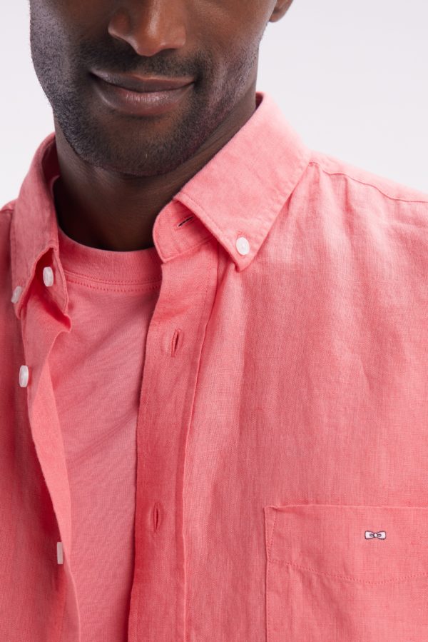 Chemise En Lin Rose Saumon Unie Coupe Droite Eden Park – Image 4