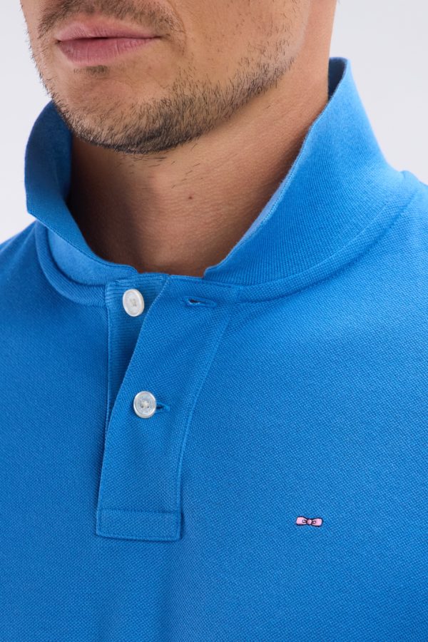 Polo À Manches Courtes Uni En Coton Pima Bleu Coupe Droite Eden Park – Image 4