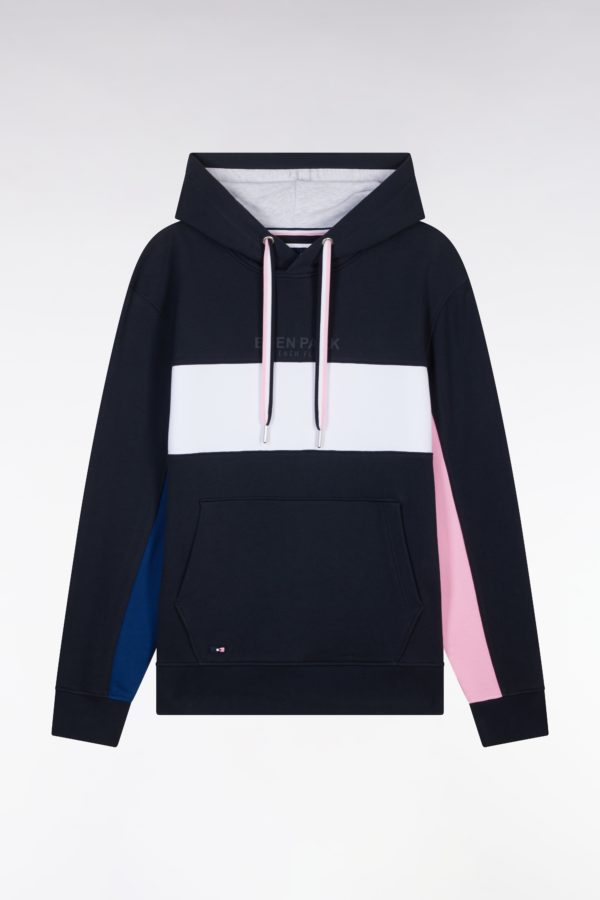 Sweatshirt À Capuche Colorblock En Molleton Coton Marine Coupe Décontractée Eden Park