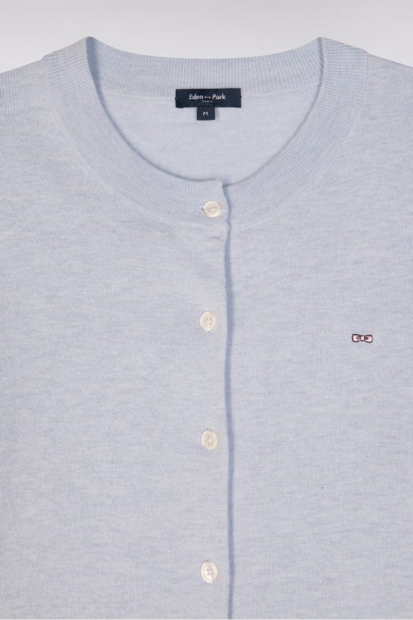Cardigan En Coton Et Soie Mélangés Bleu Clair Coupe Décontractée Eden Park – Image 5
