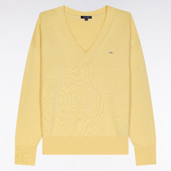 Pull Col V En Coton Jaune Coupe Décontractée Eden Park