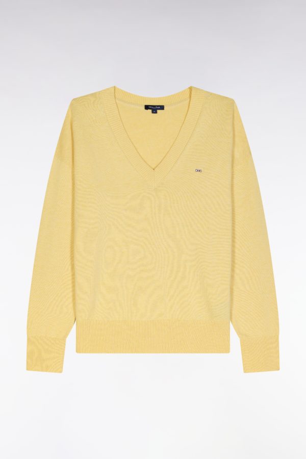 Pull Col V En Coton Jaune Coupe Décontractée Eden Park