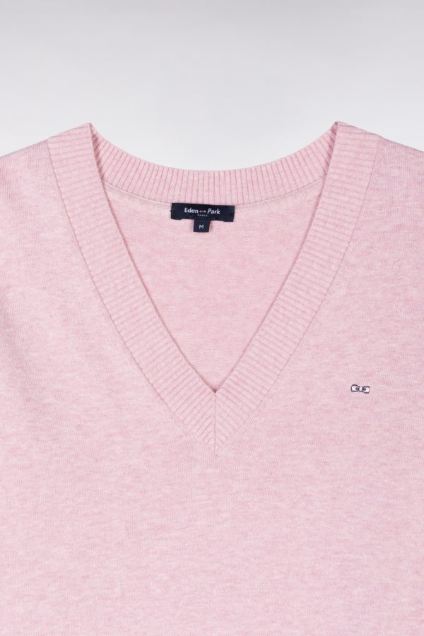 Pull Col V En Coton Rose Coupe Décontractée Eden Park – Image 5
