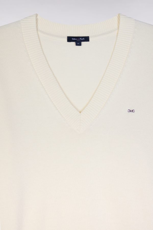 Pull Col V En Coton Beige Coupe Décontractée Eden Park – Image 5