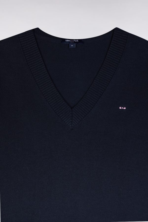 Pull Col V En Coton Marine Coupe Décontractée Eden Park – Image 5