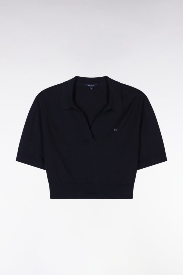 Pull Col Polo À Manches Courtes En Coton Biologique Et Cachemire Marine Coupe Droite Eden Park