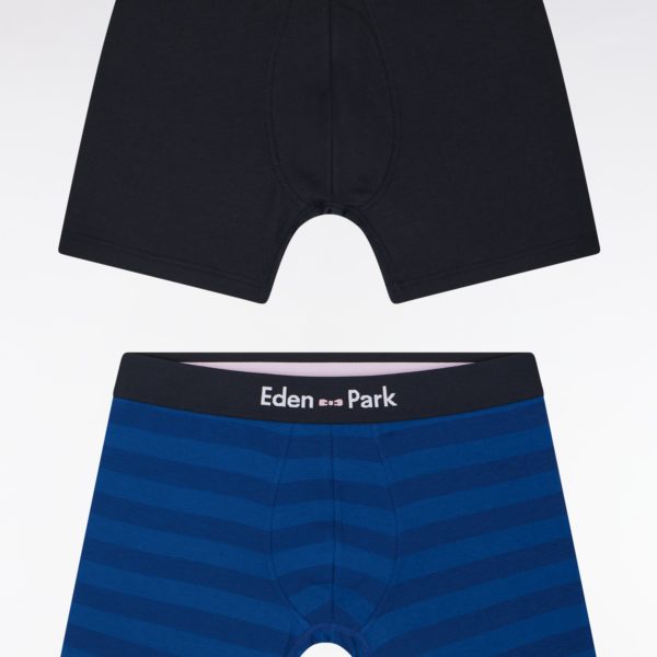 Lot De Deux Boxers En Jersey De Coton Stretch Marine Et Cerclé Bleu Eden Park