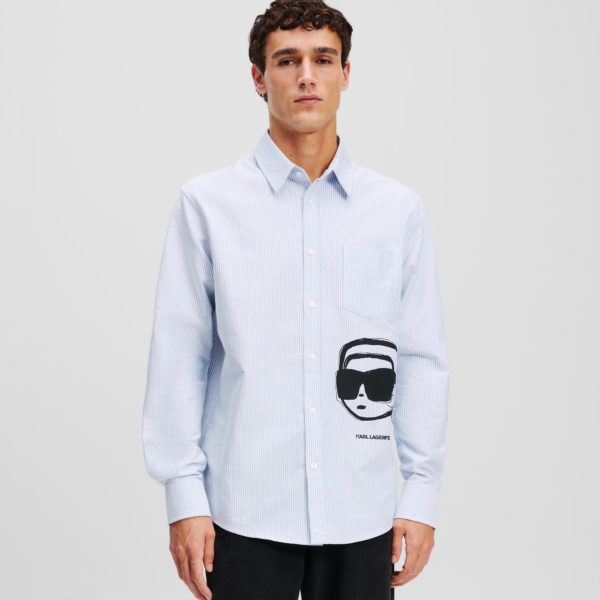 Karl Lagerfeld, Chemise À Rayures Ikon, Homme, Rayure Blanche/Bleue, Taille: XXS