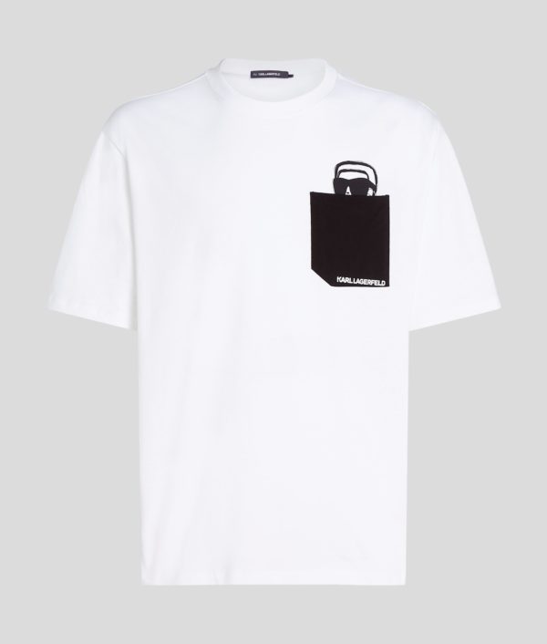 Karl Lagerfeld, T-shirt À Poche Avec Motif Partiellement Caché Ikon, Homme, Blanc, Taille: XXXL