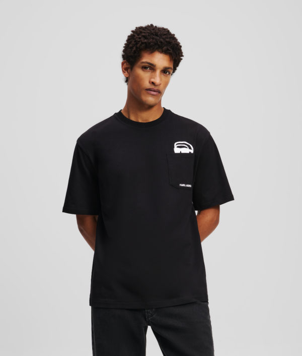 Karl Lagerfeld, T-shirt À Poche Avec Motif Partiellement Caché Ikon, Homme, Noir, Taille: XXXL