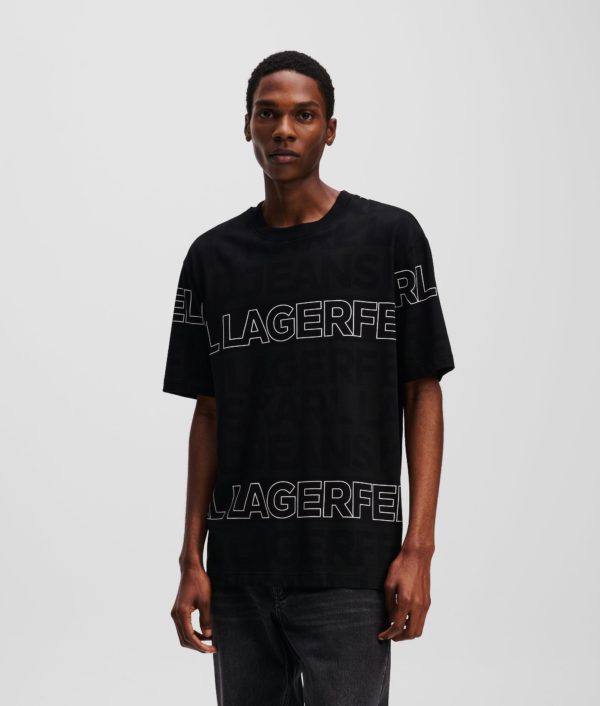 Karl Lagerfeld, T-shirt À Logo Klj Façon All-over, Homme, Motif du monogramme noir-blanc, Taille: XXXL