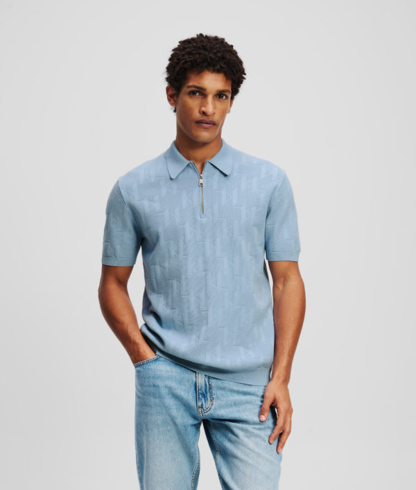 Karl Lagerfeld, Polo Zippé Kl Monogram, Homme, Chambray doux, Taille: XXXL