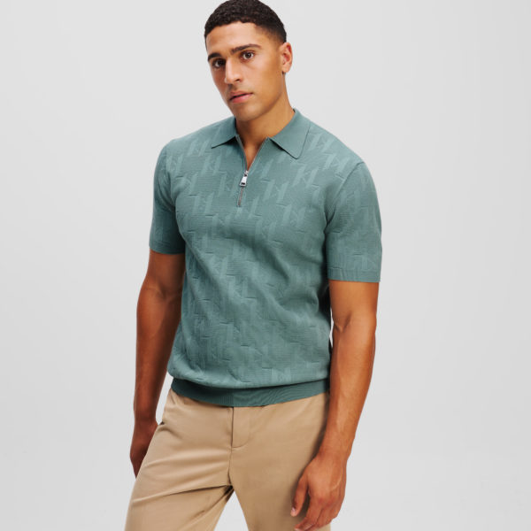 Karl Lagerfeld, Polo Zippé Kl Monogram, Homme, Ardoise, Taille: XXXL