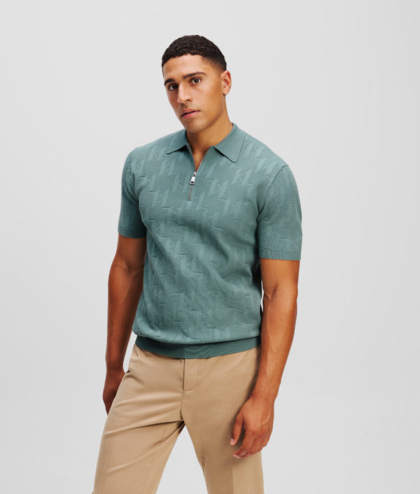 Karl Lagerfeld, Polo Zippé Kl Monogram, Homme, Ardoise, Taille: XXXL