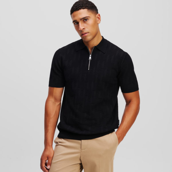 Karl Lagerfeld, Polo Zippé Kl Monogram, Homme, Noir, Taille: XXXL