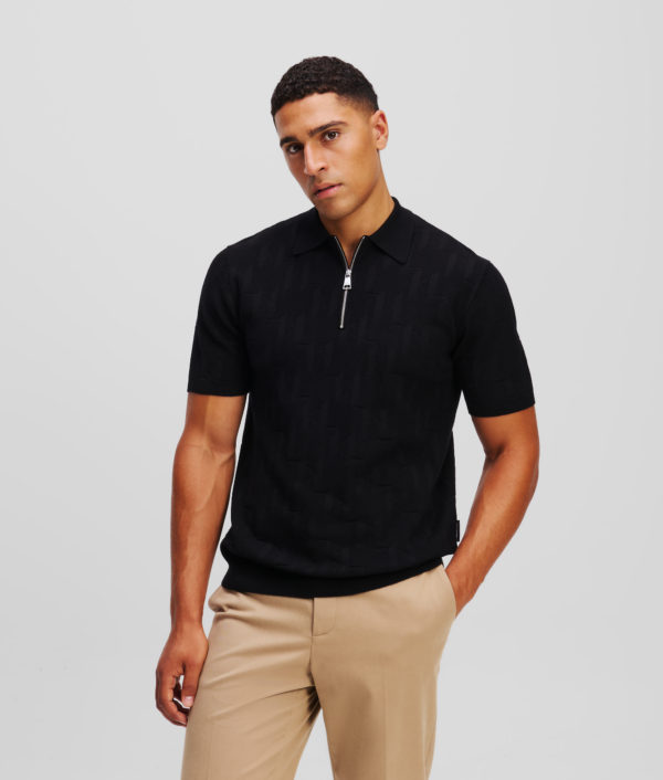 Karl Lagerfeld, Polo Zippé Kl Monogram, Homme, Noir, Taille: XXXL