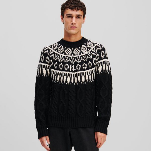 Karl Lagerfeld, Pull À Motif Fairisle Kl Monogram, Homme, Noir, Taille: XXXL