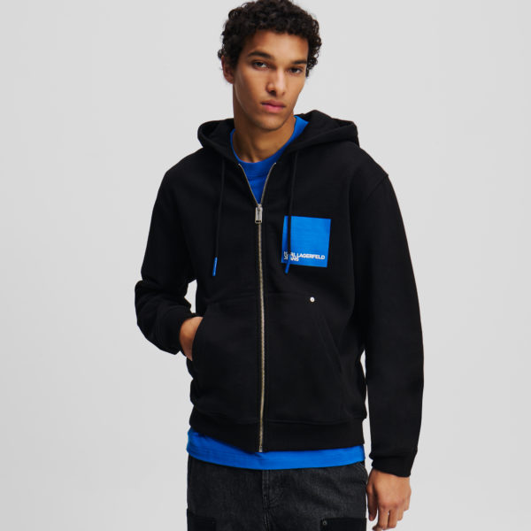 Karl Lagerfeld, Sweat À Capuche Zippé Avec Logo Encadré, Homme, Noir, Taille: XXXL