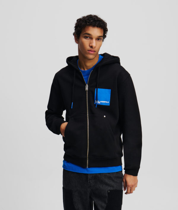 Karl Lagerfeld, Sweat À Capuche Zippé Avec Logo Encadré, Homme, Noir, Taille: XXXL