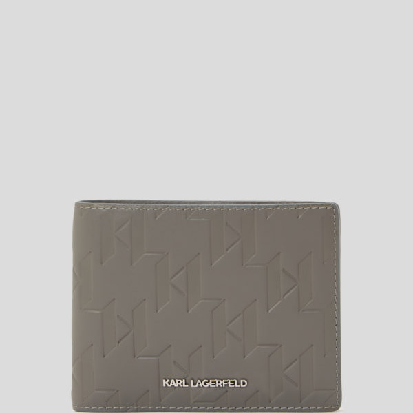 Karl Lagerfeld, Portefeuille En Cuir K/loom À Deux Volets, Homme, Gris, Taille: X00