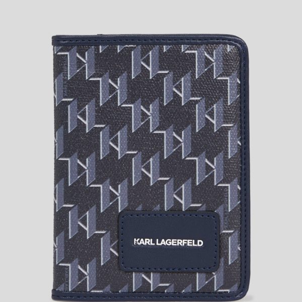 Karl Lagerfeld, Porte-passeport K/voyage, Homme, Monogramme bleu marine, Taille: X00