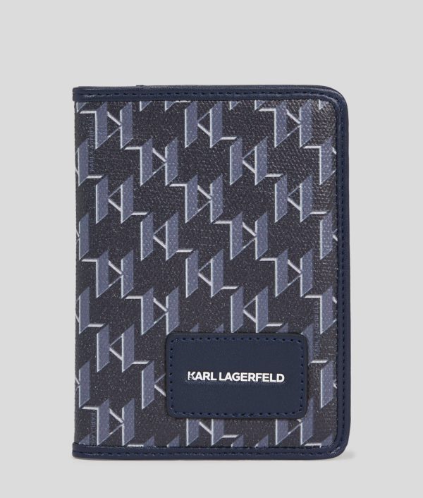 Karl Lagerfeld, Porte-passeport K/voyage, Homme, Monogramme bleu marine, Taille: X00