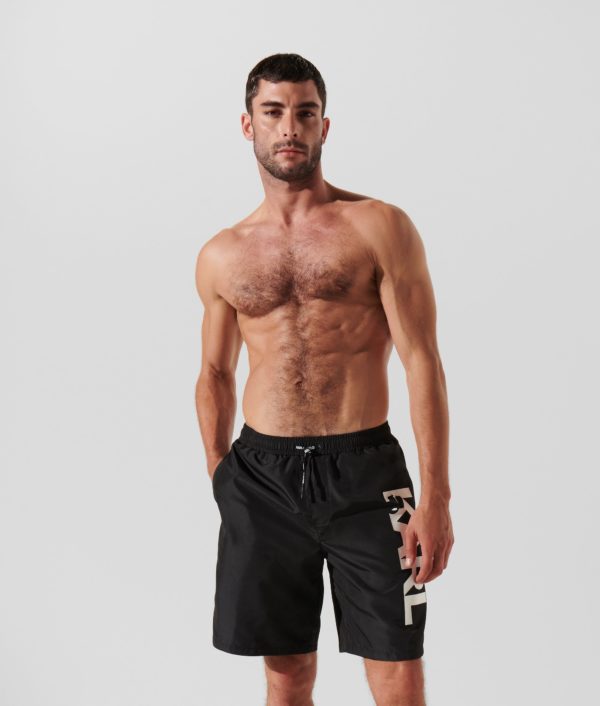 Karl Lagerfeld, Bermuda De Surf Avec Logo Karl, Homme, Noir, Taille: XXS