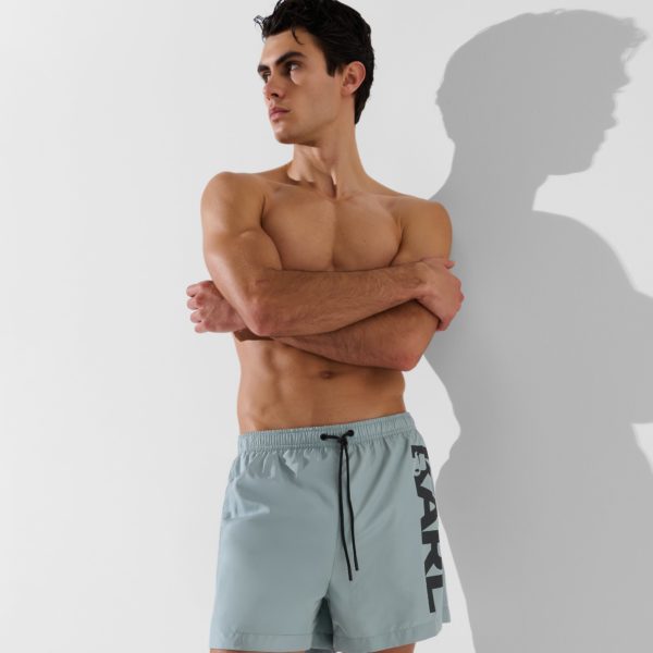 Karl Lagerfeld, Short De Bain Orné Du Logo Karl, Homme, Ardoise, Taille: XXS