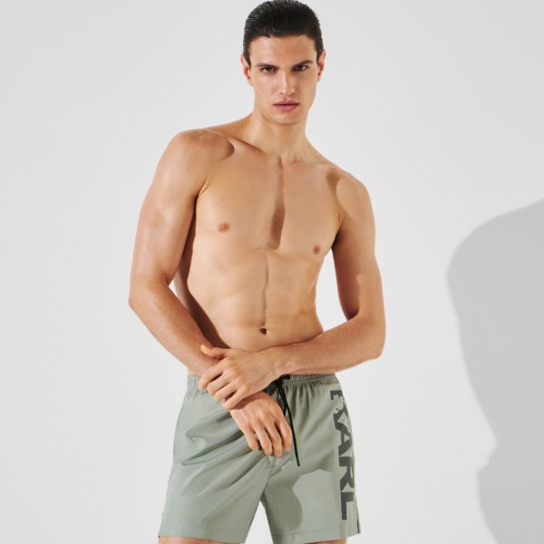 Karl Lagerfeld, Short De Bain Orné Du Logo Karl, Homme, Vert Iceberg, Taille: XXS